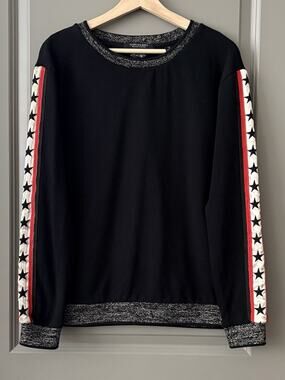 Scotch & Soda Maison Scotch Black Sweatshirt Star Sleeve Metallic Trim Women’s M